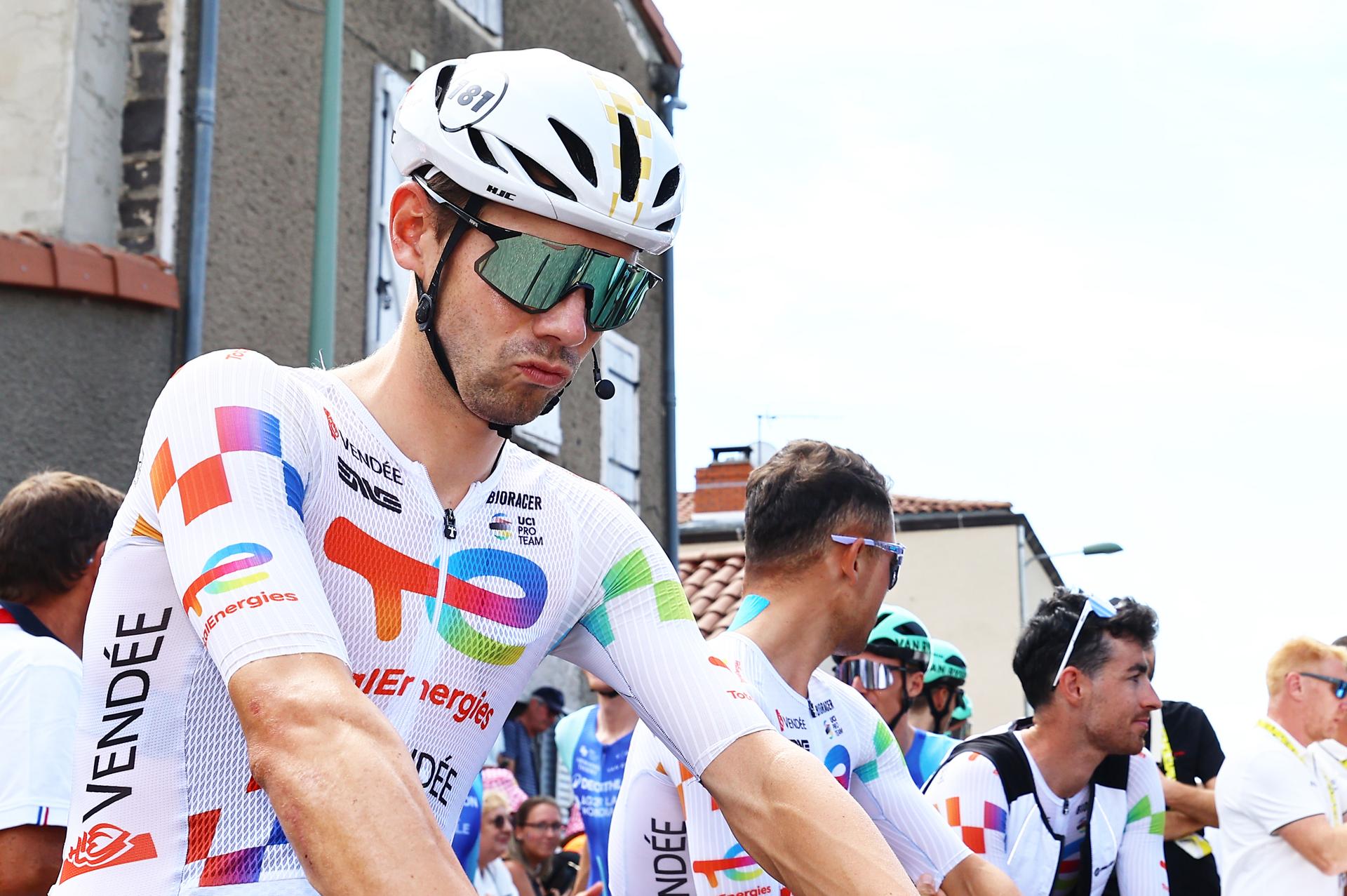 Belgian Steff Cras of TotalEnergies pictured at the start of stage 10 of the 2025 Tour de France cycling, from Ennezat to Le Mont-Dore Puy de Sancy (169 km), on Monday 14 July 2025 in France. The 112th edition of the Tour de France starts on Saturday 5 July in Lille, France, and will finish in Paris, France on the 27th of July.   BELGA PHOTO DAVID PINTENS