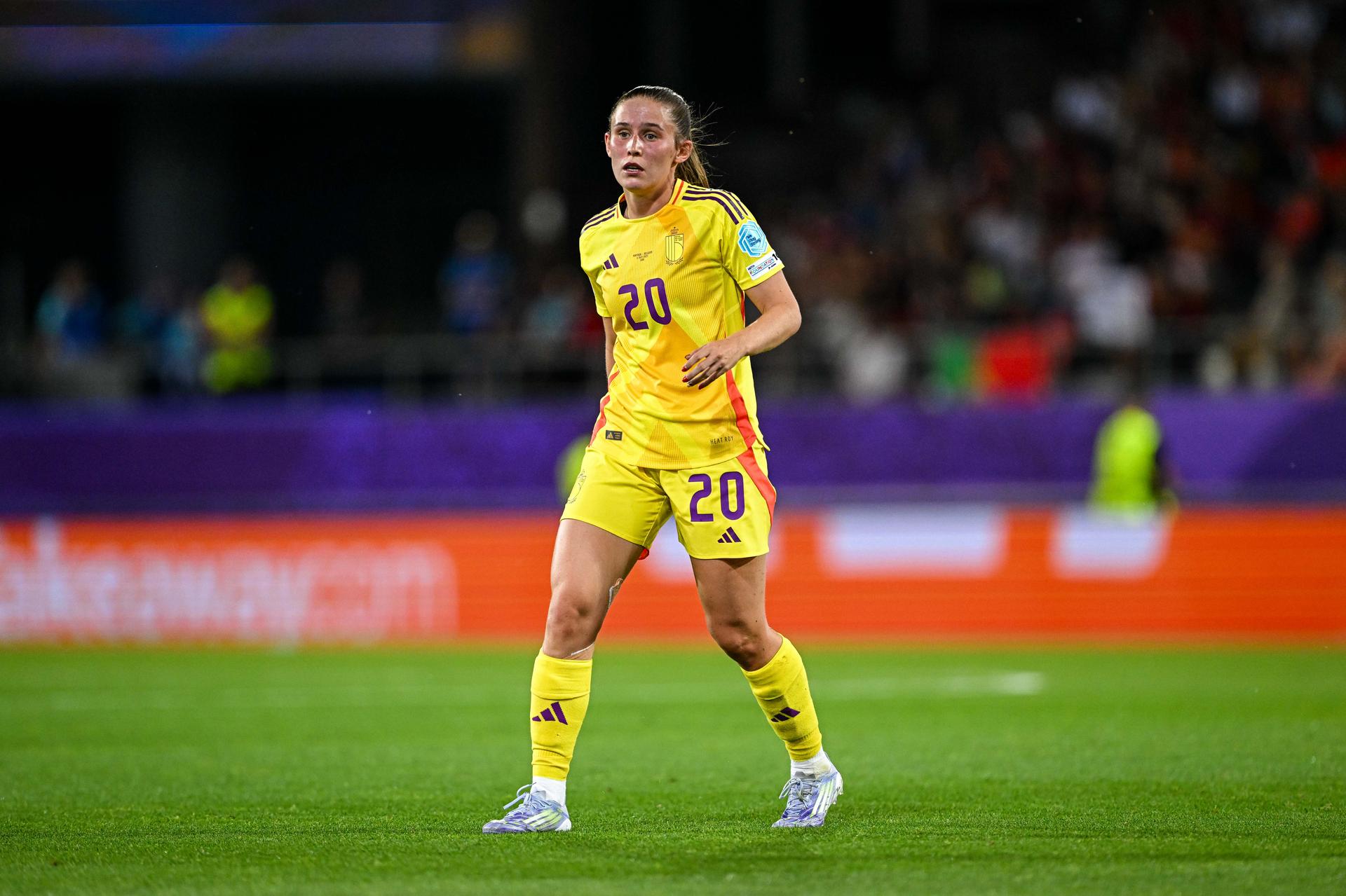 Marie DETRUYER of Belgium during the women's UEFA Euro 2025 match between Portugal and Belgium at Stade de Tourbillon on July 11, 2025 in Sion, Switzerland. (Photo by Baptiste Fernandez/Icon Sport) BENELUX ONLY