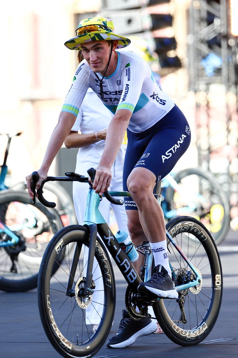 Kazakh Yevgeniy Fedorov of XDS Astana Team pictured during the team presentation ahead of the 2025 Tour de France cycling race, in Lille, France, on Thursday 03 July 2025. The 112th edition of the Tour de France starts on Saturday 5 July in Lille, France, and will finish in Paris, France on the 27th of July. BELGA PHOTO DAVID PINTENS
