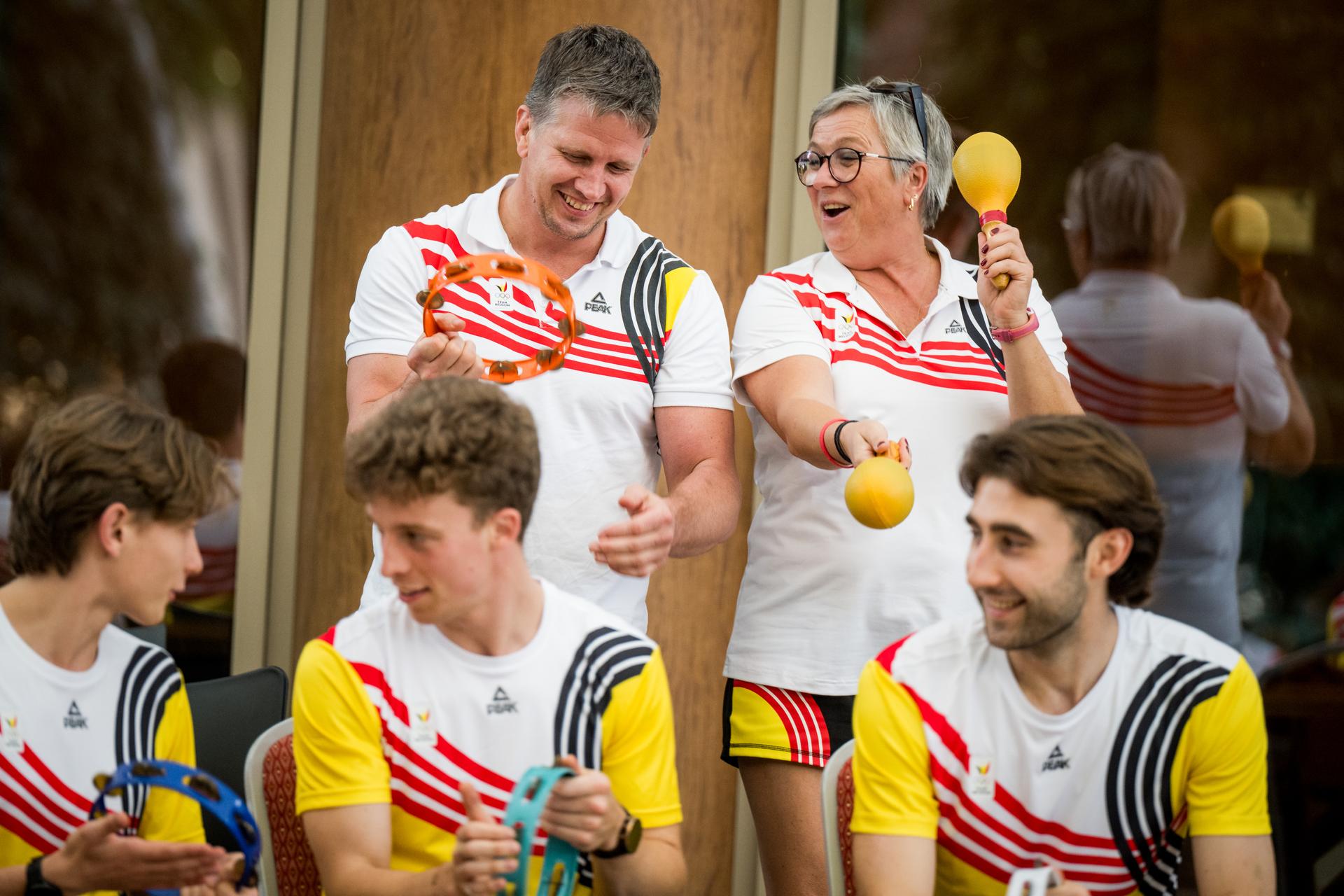 Coach Dirk Van Tichelt and Coach Lieve Van Mechelen pictured during the annual stage of Team Belgium organized by the BOIC-COIB Belgian Olympic Committee, in Belek, Turkey, Saturday 22 November 2025. The camp takes place from 19 to 26 November and focuses on the initial preparations for the 2028 Olympic Games in Los Angeles. BELGA PHOTO JASPER JACOBS