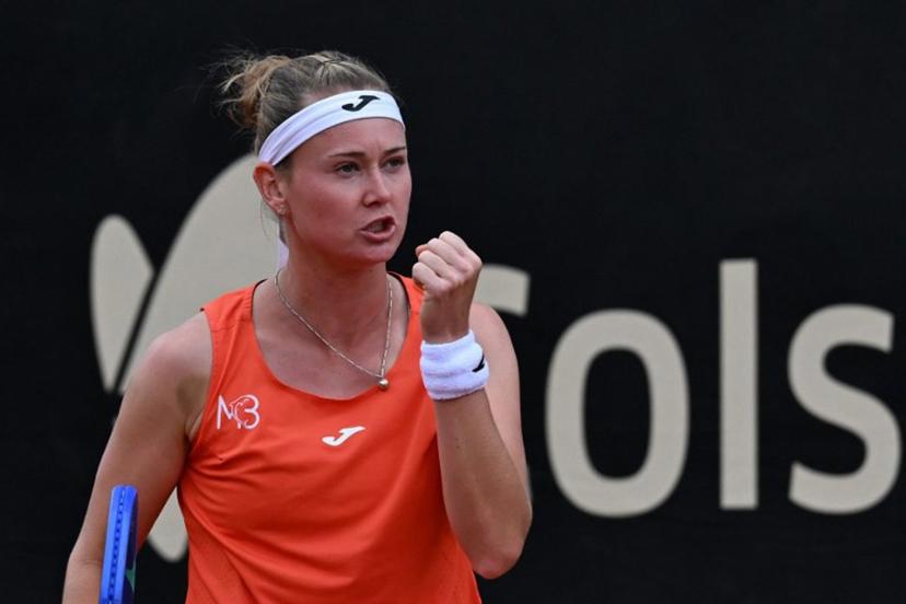 Czech Republic's Marie Bouzkova celebrates a point against Hungary's Panna Udvardy during the WTA Bogota women's singles final match at the Country Club in Bogota on April 5, 2026.  RAUL ARBOLEDA / AFP