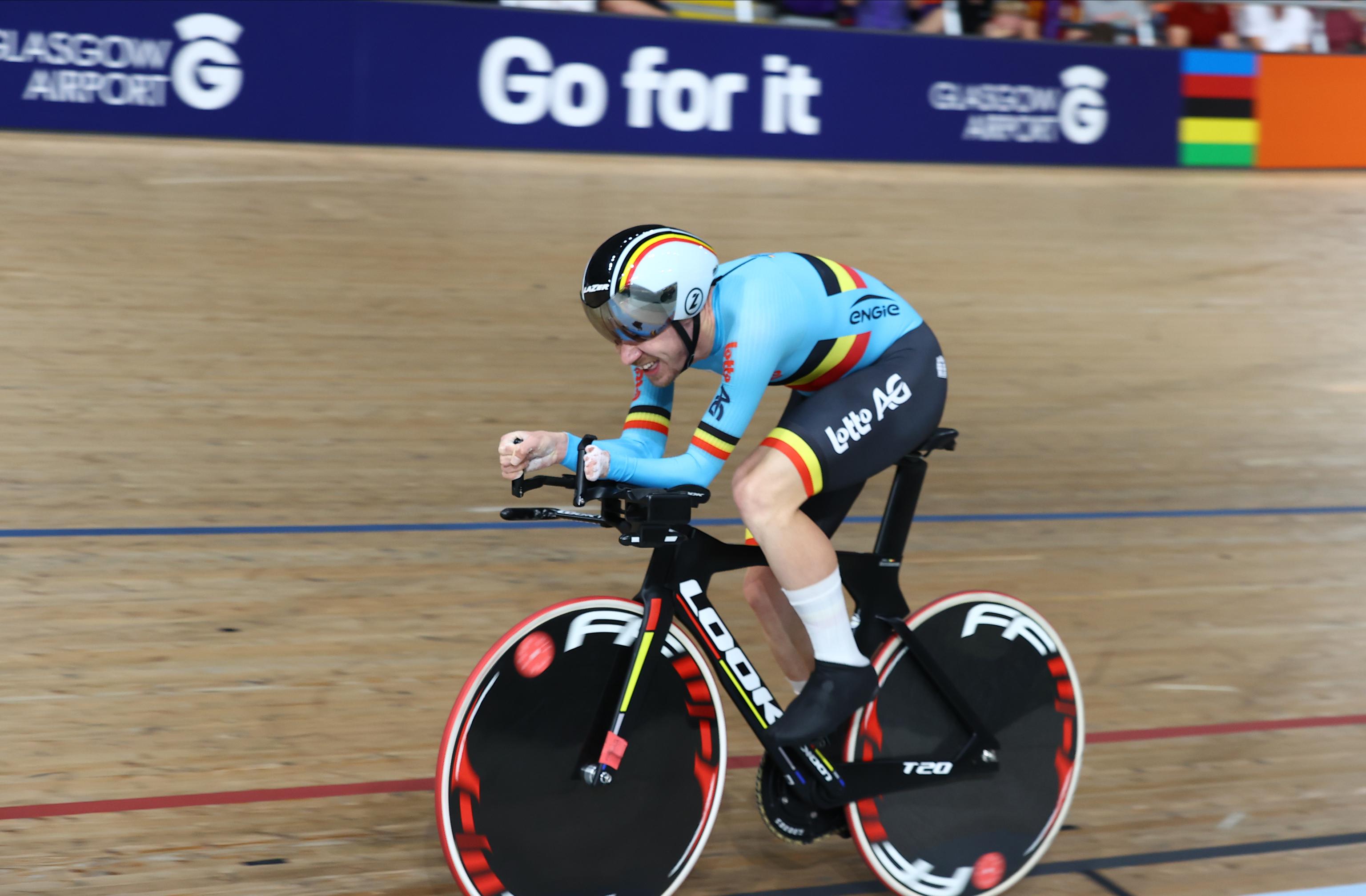 Belgian Niels Verschaeren pictured in action during the Men C5 1km Time Trial race at the UCI World Championships Cycling, in Glasgow, Scotland, Saturday 05 August 2023. UCI organizes the worlds with all cycling disciplines, road cycling, indoor cycling, mountain bike, BMX racing, road paracycling and indoor paracycling, in Glasgow from 05 to 13 August. BELGA PHOTO DAVID PINTENS