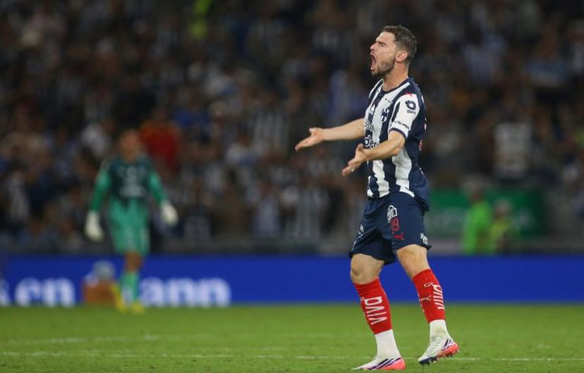 Monterrey's Belgian forward #99 Hugo Cuypers celebrates after scoring his team's first goal during the Liga MX Apertura tournament football match between Monterrey and San Luis, at BBVA stadium in Guadalupe, state of Nuevo Leon, Mexico on August 30, 2026.  Julio Cesar AGUILAR / AFP