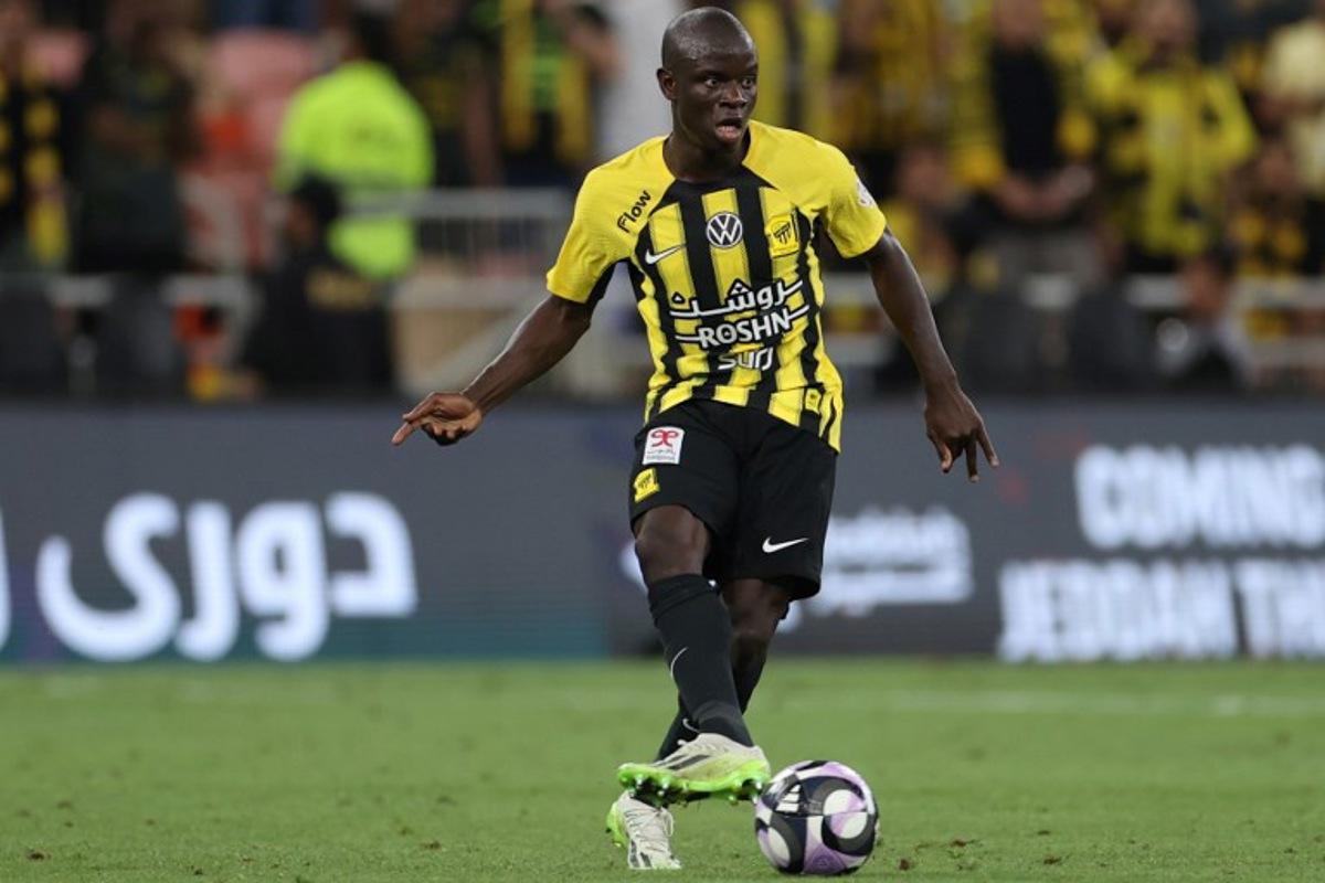 Ittihad's French midfielder #07 N'Golo Kante passes the ball during the Saudi Pro League football match between Al-Ittihad and Al-Hilal at King Abdullah Sports City in Jeddah on February 22, 2025.  AFP