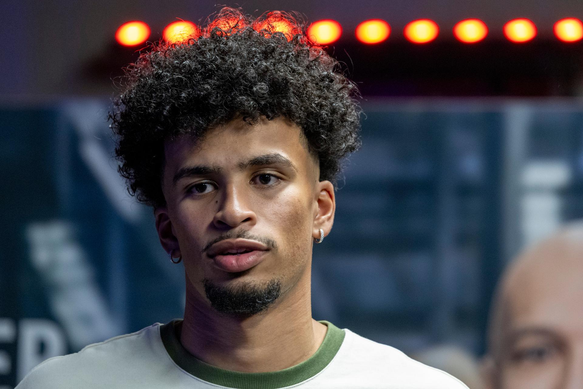 Belgian NBA-player Toumani Camara pictured during a press vision and avant-premiere of the documentary 'The Belgian Dream', at Kinepolis cinema complex in Brussels, Monday 29 July 2024. BELGA PHOTO NICOLAS MAETERLINCK