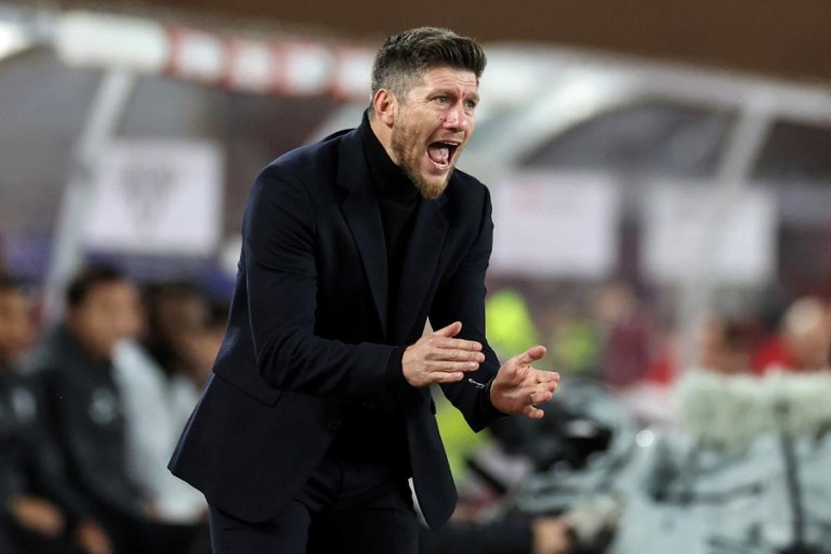 Monaco's Belgian head coach Sebastien Pocognoli gestures during the French L1 football match between AS Monaco and SCO Angers at the Stade Louis II in the Principality of Monaco on February 28, 2026.  Valery HACHE / AFP
