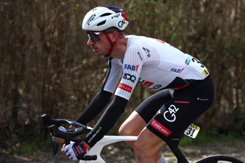 UAE Team Emirates - XRG's US rider Brandon McNulty rides with the pack during the 2nd stage of the Paris-Nice cycling race, 187 km between Épône and Montargis, on March 9, 2026.  Anne-Christine POUJOULAT / AFP