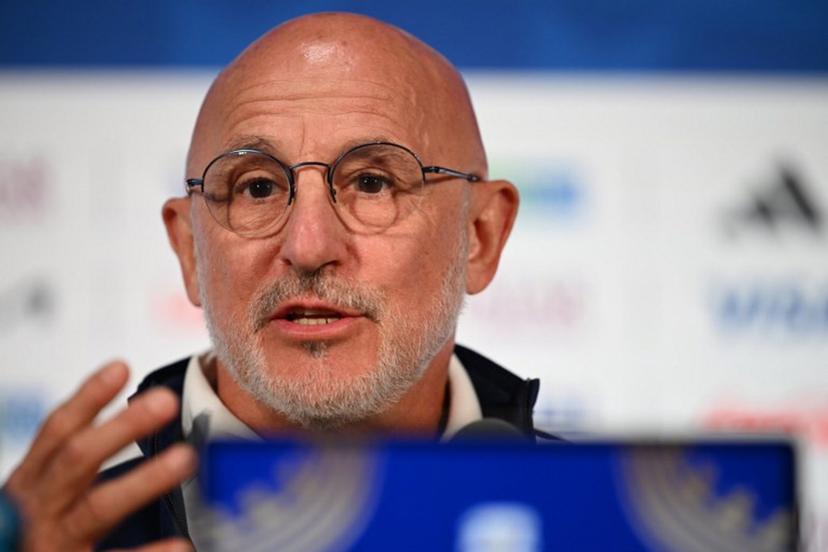 Spain's head coach Luis de la Fuente gives an MD-1 press conference at the Dallas Stadium in Arlington on July 13, 2026, on the eve of the 2026 World Cup football tournament semi-final match between France and Spain.  MAURO PIMENTEL / AFP