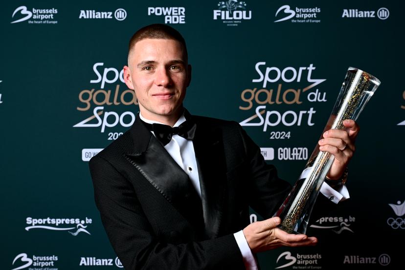 Belgian Remco Evenepoel poses for the photographer during the 'Sportgala' award show, to announce the sport women and men of the year 2024, Sunday 12 January 2025 in Zaventem. BELGA PHOTO DIRK WAEM