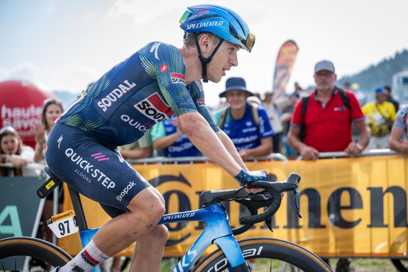 Belgian Ilan Van Wilder of Soudal Quick-Step crosses the finish line of stage 15 of the 2026 Tour de France cycling race, a stage of 184km from Champagnole to Plateau de Solaison, on Sunday 19 July 2026. The 113th edition of the Tour de France starts on Saturday 4 July in Barcelona, Spain, and will finish in Paris, France on the 26th of July. BELGA PHOTO DAVID PINTENS