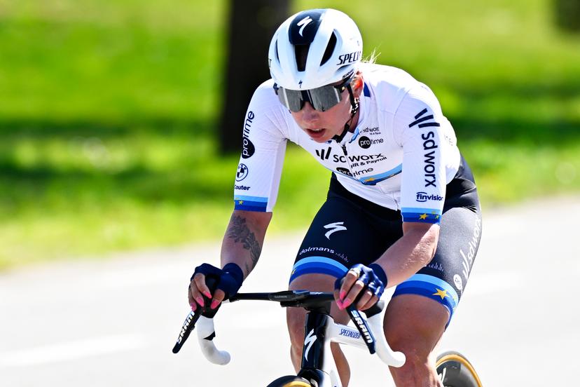 Dutch Lorena Wiebes of SD Worx-Protime pictured in action during the women's race of the 'Ronde van Vlaanderen/ Tour des Flandres/ Tour of Flanders' one day cycling race, 168,8k with start and finish in Oudenaarde, Sunday 06 April 2025. BELGA PHOTO JASPER JACOBS