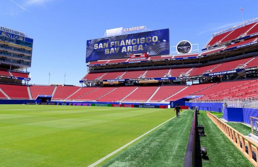 A general view shows San Francisco Bay Area Stadium (temporarily renamed from Levi's Stadium) ahead of the 2026 FIFA World Cup in Santa Clara, California, on June 7, 2026. The stadium will host six matches for the FIFA World Cup 2026. JOSH EDELSON / AFP