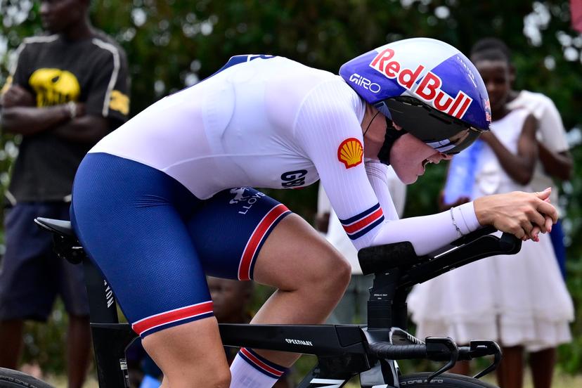 British Zoe Backstedt pictured in action during the Women U23 Individual Time Trial race (22,6km) at the cycling road world championships, in Kigali, Rwanda, Monday 22 September 2025. The 2025 UCI Road World Championships take place from 21 to 28 September in Kigali, Rwanda. BELGA PHOTO DIRK WAEM