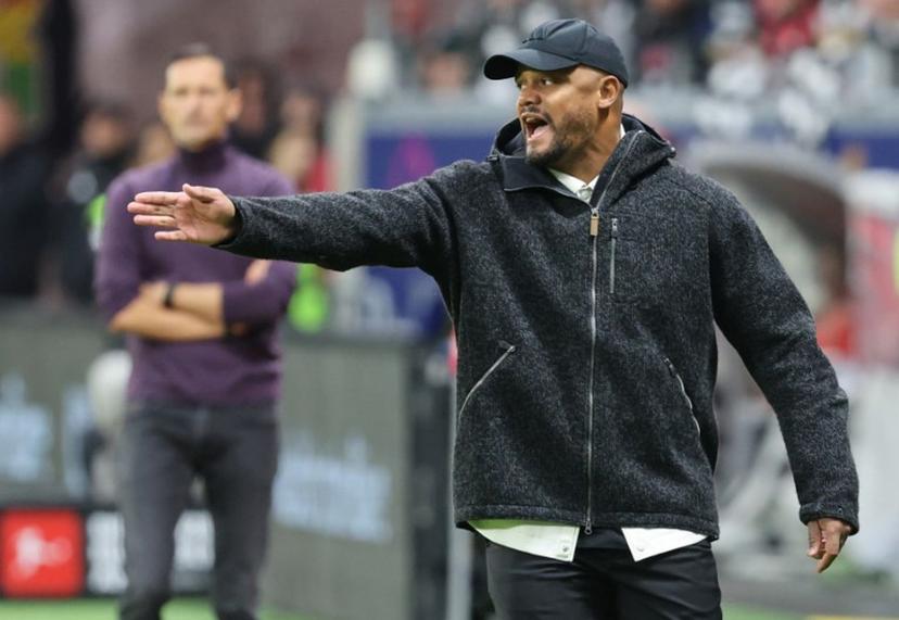 Bayern Munich's Belgian head coach Vincent Kompany reacts during the German first division Bundesliga football match between Eintracht Frankfurt and FC Bayern Munich in Frankfurt am Main, western Germany, on October 4, 2025.  Daniel ROLAND / AFP