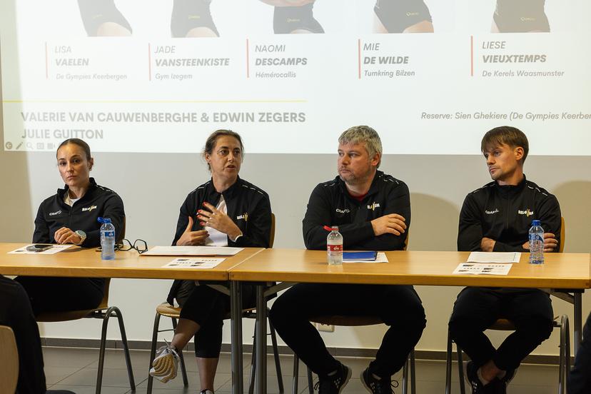 Team coaches pictured during a press moment of Belgium's artistic gymnastics team, Wednesday 7 October 2026, in Gent, ahead of the Worlds Championships in Rotterdam from 17 to 25 October 2026. BELGA PHOTO JAMES ARTHUR PHOTOGRAPHY