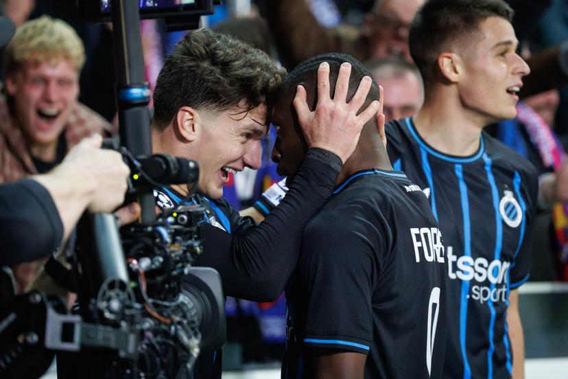 Club's Carlos Forbs celebrates after scoring during a game between Belgian Club Brugge KV and Spanish FC Barcelona, on Wednesday 05 November 2025 in Brugge, on day four of the League phase of the UEFA Champions League tournament. BELGA PHOTO KURT DESPLENTER