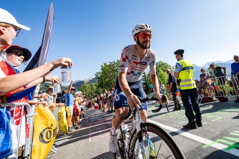 French Thibault Guernalec of TotalEnergies pictured in action during stage 19 of the 2026 Tour de France cycling race, a stage of 125km from Gap to Alpe d'Huez, on Friday 24 July 2026. The 113th edition of the Tour de France starts on Saturday 4 July in Barcelona, Spain, and will finish in Paris, France on the 26th of July. BELGA PHOTO DAVID PINTENS