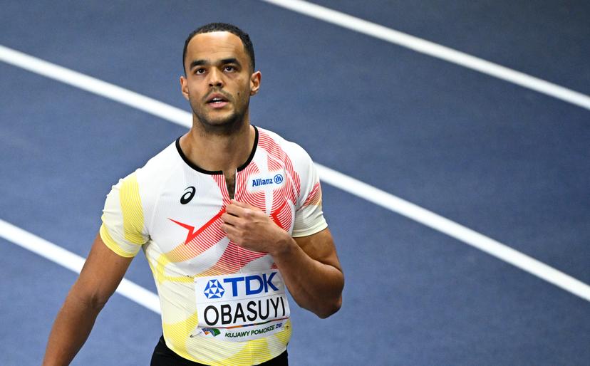 Belgian Michael Obasuyi pictured after the men's 60m hurdles, at and  the second day of the World Athletics Indoor Championship in Torun, Poland on Saturday 21 March 2026. The championships take place from 20 to 22 March. BELGA PHOTO JASPER JACOBS