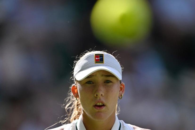 Russia's Mirra Andreeva waits to receive a return from Czech Republic's Barbora Krejcikova during their women's singles second round tennis match on the third day of the 2026 Wimbledon Championships at The All England Lawn Tennis and Croquet Club in Wimbledon, southwest London, on July 1, 2026.  Kirill KUDRYAVTSEV / AFP