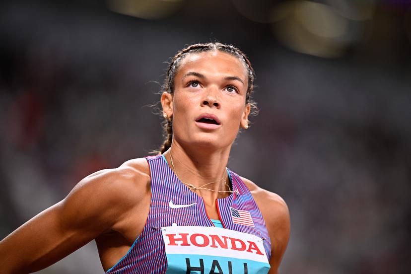 US' Anna Hall pictured during the high jump event of the women's Heptathlon competition, at the World Athletics Championships in Tokyo, Japan, on Friday 19 September 2025. The outdoor Worlds are taking place from 13 to 21 September. BELGA PHOTO JASPER JACOBS
