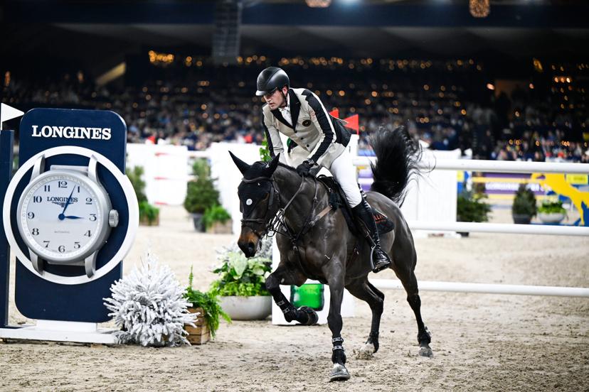 Belgian Nicola Philippaerts with Katanga v.H Dingeshof pictured in action during the FEI World Cup Jumping competition at the 'Vlaanderens Kerstjumping - Memorial Eric Wauters' equestrian event in Mechelen on Monday 30 December 2024. BELGA PHOTO TOM GOYVAERTS