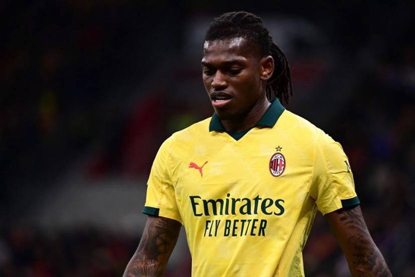 AC Milan's Portuguese forward #10 Rafael Leao reacts as he leaves the pitch during the Italian Serie A football match between AC Milan and Atalanta Bergamo at San Siro Stadium in Milan on May 10, 2026.  Piero CRUCIATTI / AFP