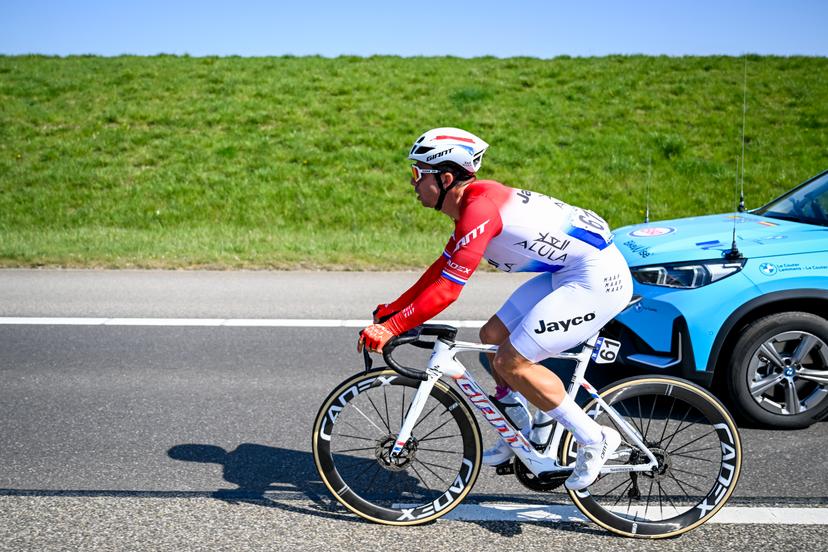 Dutch Dylan Groenewegen of Team Jayco AIUIa pictured in action during the men's race of the 113th edition of the 'Scheldeprijs' one day cycling event, 202,8 km from Terneuzen, the Netherlands to Schoten, Belgium on Wednesday 09 April 2025. BELGA PHOTO TOM GOYVAERTS