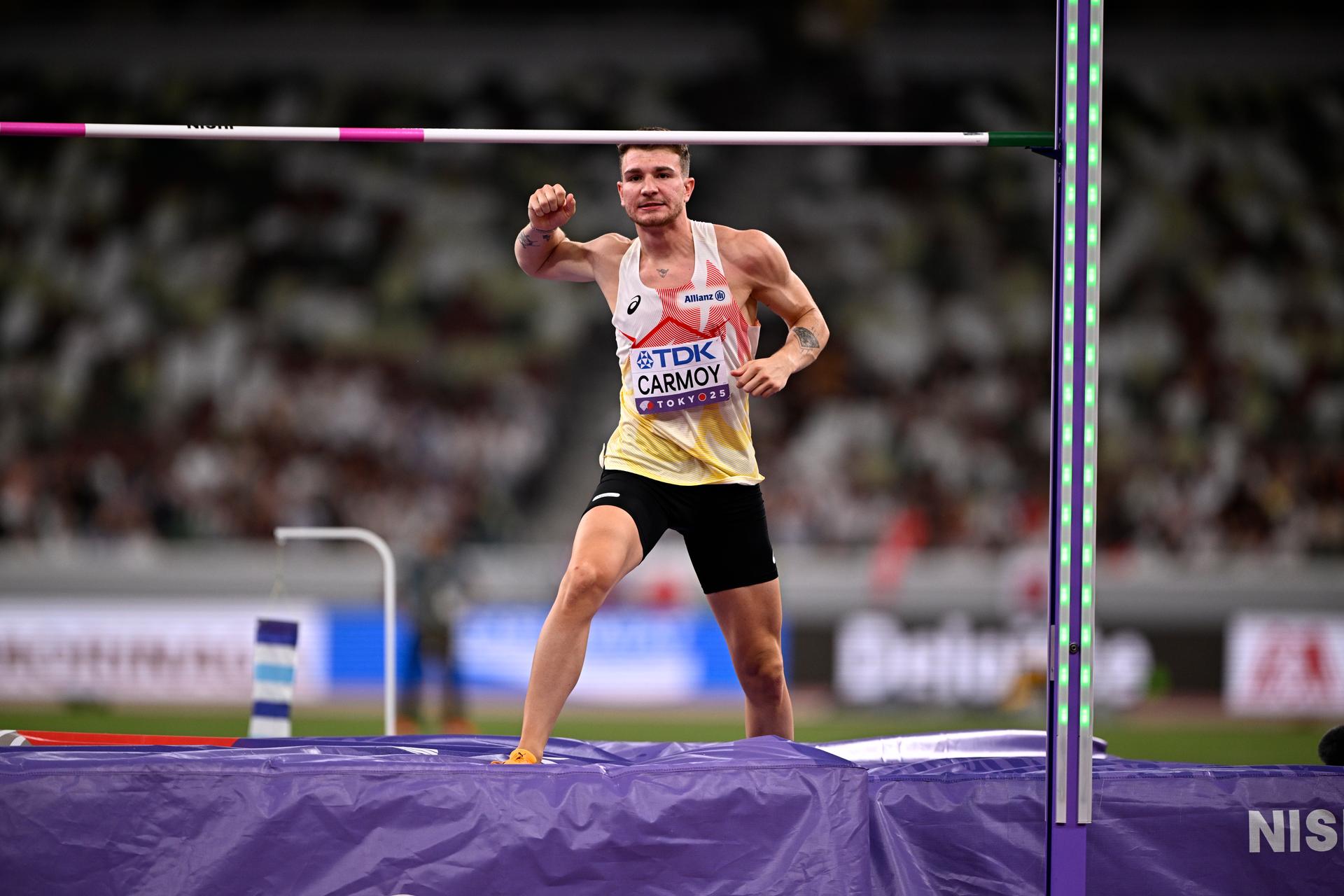 Belgian Thomas Carmoy pictured during the high jump men final, at the World Athletics Championships in Tokyo, Japan, on Tuesday 16 September 2025. The outdoor Worlds are taking place from 13 to 21 September. BELGA PHOTO JASPER JACOBS