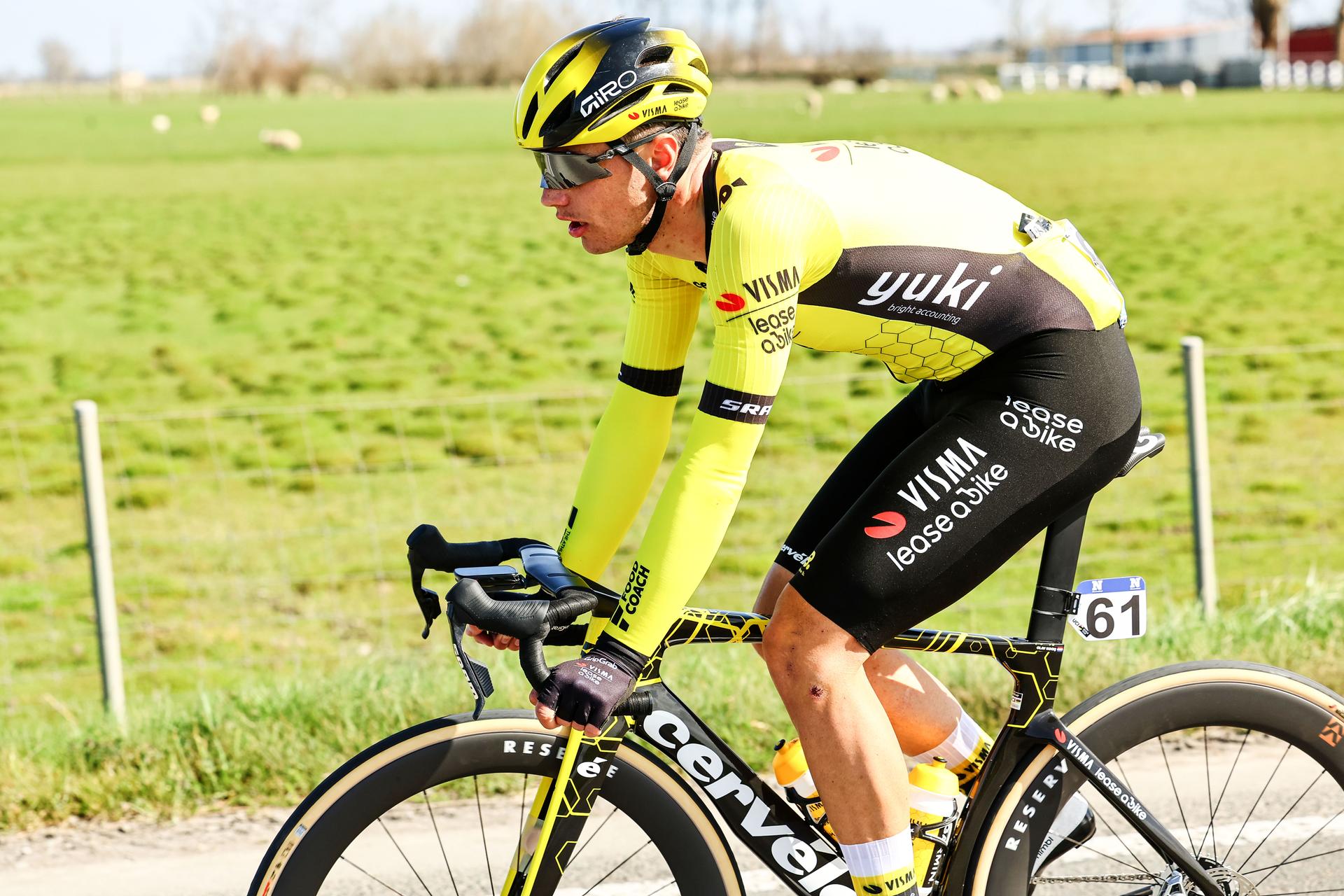 Dutch Olav Kooij of Team Visma-Lease a Bike pictured in action during the men elite 'Gent-Wevelgem - In Flanders Fields' one day cycling race, 250.3 km from Ieper to Wevelgem, Sunday 30 March 2025. BELGA PHOTO DAVID PINTENS