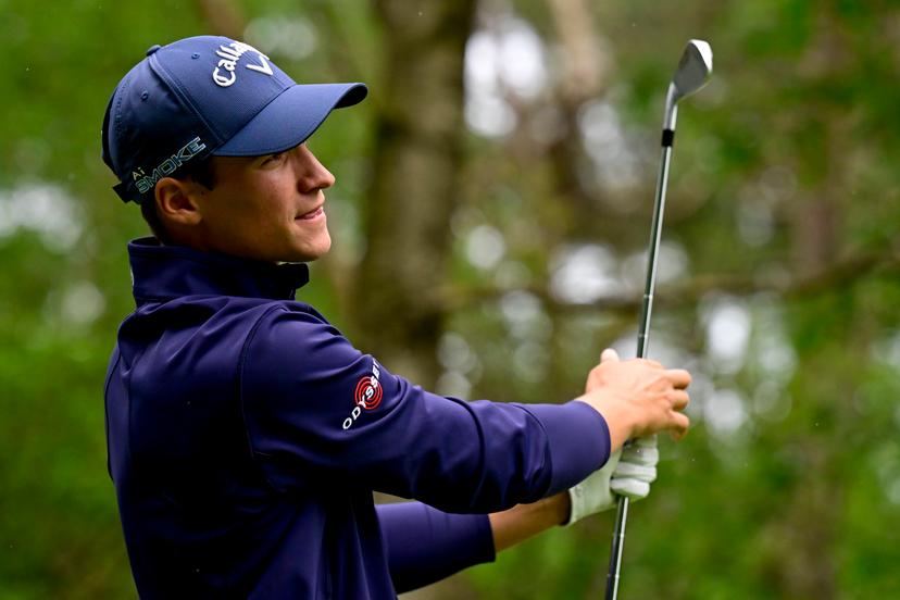 Belgian golfer Adrien Dumont de Chassart pictured in action during the first round (1/4) at the 2024 Soudal Open DP World Tour golf tournament, in Schilde, Thursday 23 May 2024. The 2024 Soudal Open takes place from 23 to 26 May at the Rinkven Golf Club in Schilde. BELGA PHOTO DIRK WAEM