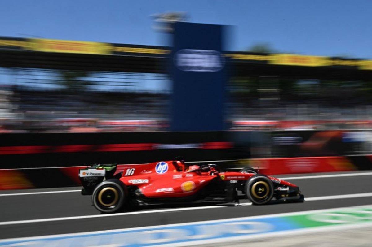 Ferrari's Monegasque driver Charles Leclerc drives on the pit lane during the first practice session of the Italian Formula One Grand Prix at the Autodromo Nazionale Monza circuit in Monza, northern Italy on September 4, 2026.  Marco BERTORELLO / AFP