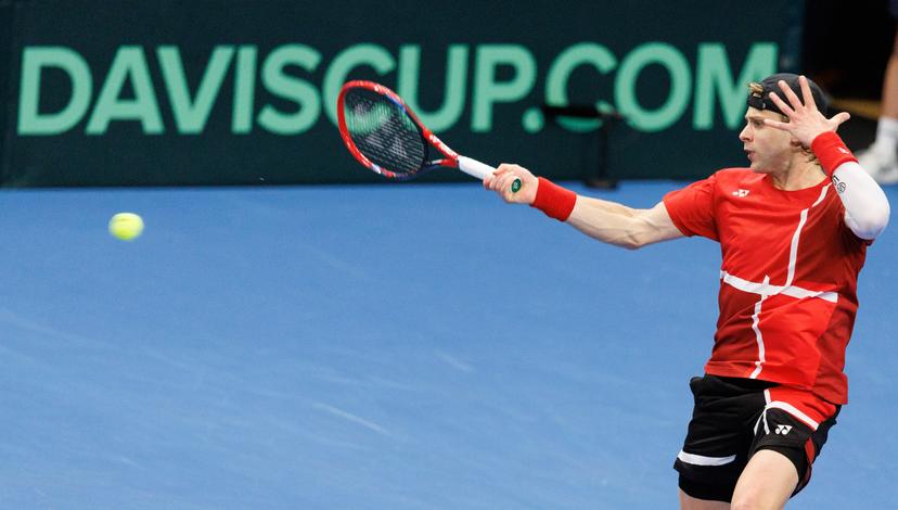 Belgian Zizou Bergs pictured in action during a game between Belgian Bergs and Chilean Garin, the fourth match in the Davis Cup qualifiers World Group tennis meeting between Belgium and Chile, Sunday 02 February 2025, in Hasselt. BELGA PHOTO BENOIT DOPPAGNE