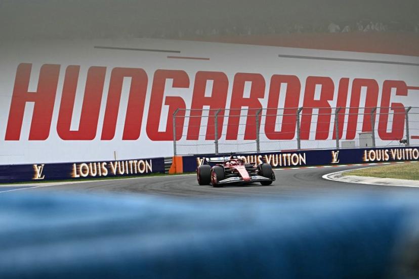 Ferrari's Monegasque driver Charles Leclerc competes during the qualifying session of the Formula One Hungarian Grand Prix at the Hungaroring circuit in Mogyorod, near Budapest, Hungary, on August 2, 2025.  Attila KISBENEDEK / AFP