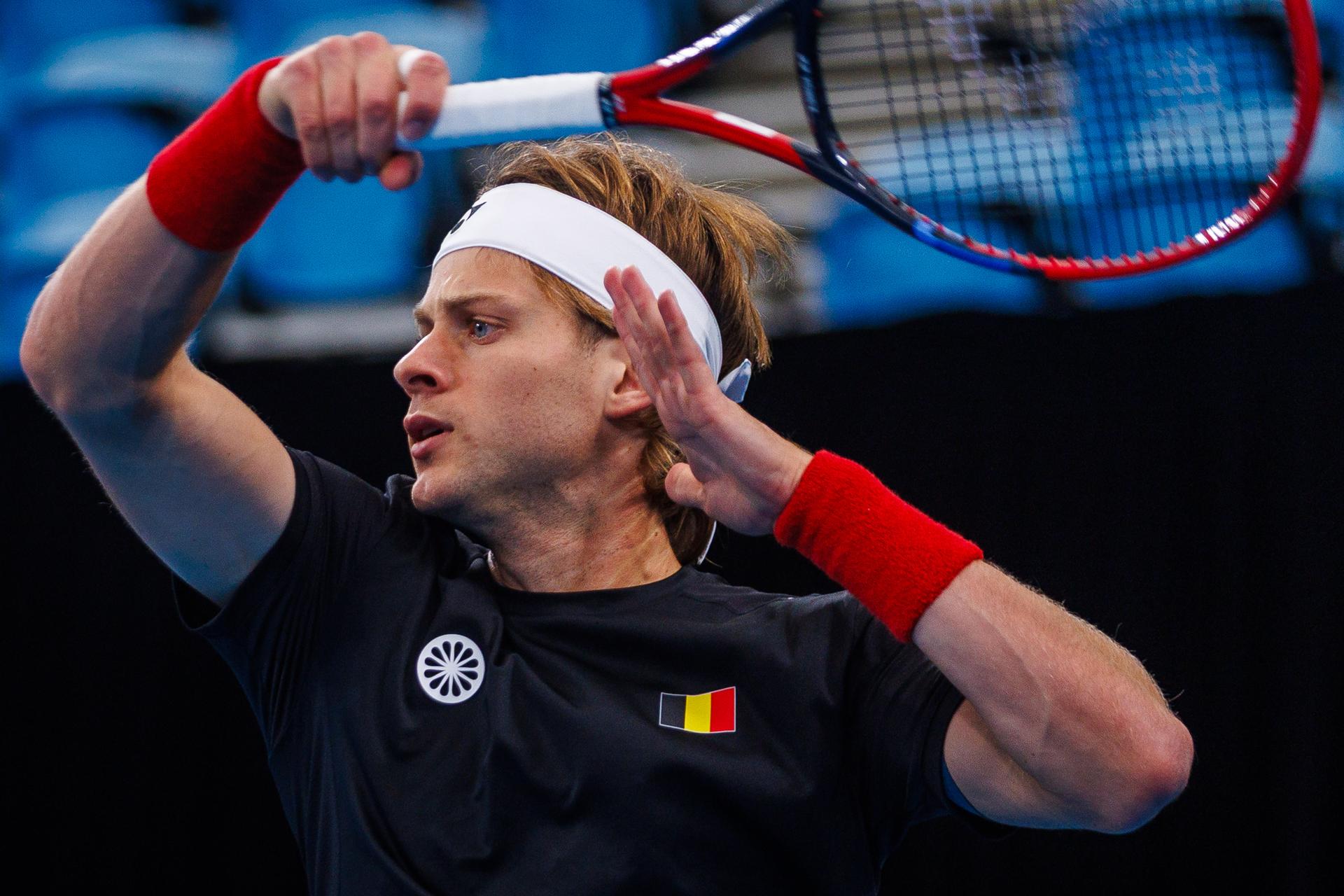 Belgian Zizou Bergsa pictured during a training practice of the Belgian team, Thursday 11 September 2025, in Ken Rosewall Arena, Sydney, Australia. Belgium will compete this weekend in the second round of the Davis Cup qualifiers against Australia. BELGA PHOTO PATRICK HAMILTON