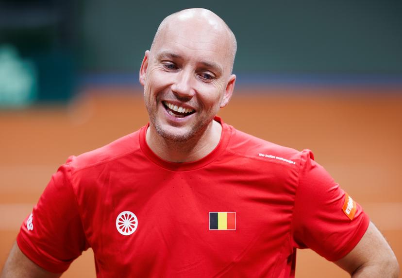 Belgian captain Steve Darcis reacts during a doubles tennis match between Bulgarian Donski/Nesterov and Belgian Gille/Vliegen, match 3 of the qualifier of the Davis Cup on Sunday 08 February 2026, in Plovdiv, Bulgaria. Belgium will compete this weekend in the Davis Cup qualifiers against Bulgaria. BELGA PHOTO BENOIT DOPPAGNE