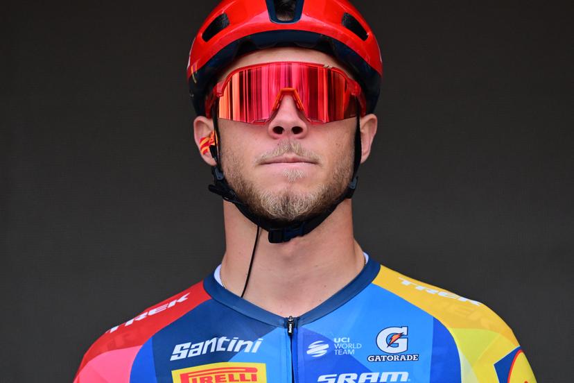 France's Jonathan Milan of Lidl-Trek pictured during the team presentation at the start of the 78th edition of the men elite race of the Kuurne-Brussels-Kuurne one day cycling race, 195 km from Kuurne to Kuurne via Brussels, Sunday 01 March 2026.  BELGA PHOTO DIRK WAEM