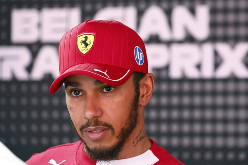 Ferrari's British driver Lewis Hamilton looks on after the Sprint Race of the Formula One Belgian Grand Prix at the Spa-Francorchamps circuit in Spa, on July 26, 2025.  SIMON WOHLFAHRT / AFP