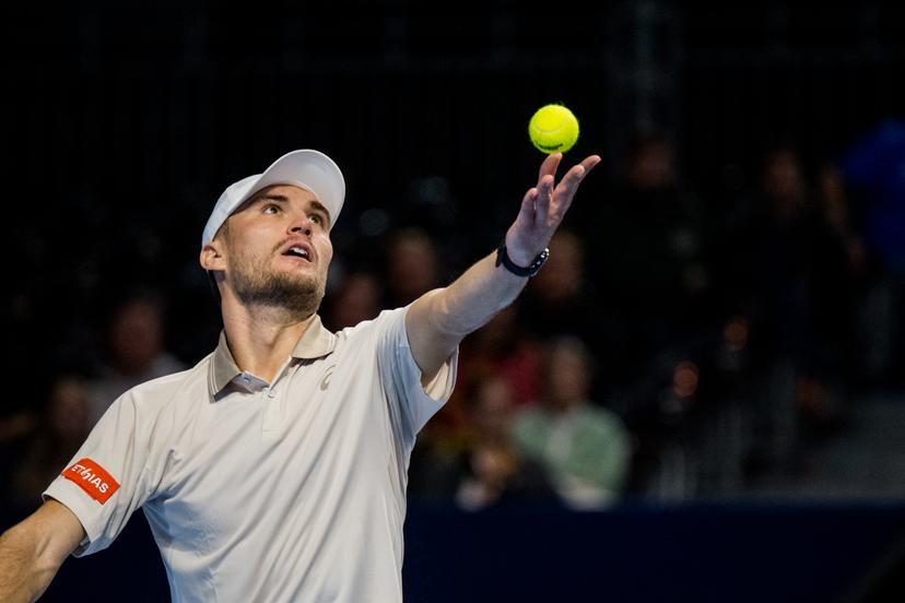 Raphael Collignon of Belgium pictured in action during the European Open ATP tennis tournament in Brussels, on Thursday 22 October. This year's edition of the tournament is taking place from 17 to 25 October BELGA PHOTO JASPER JACOBS