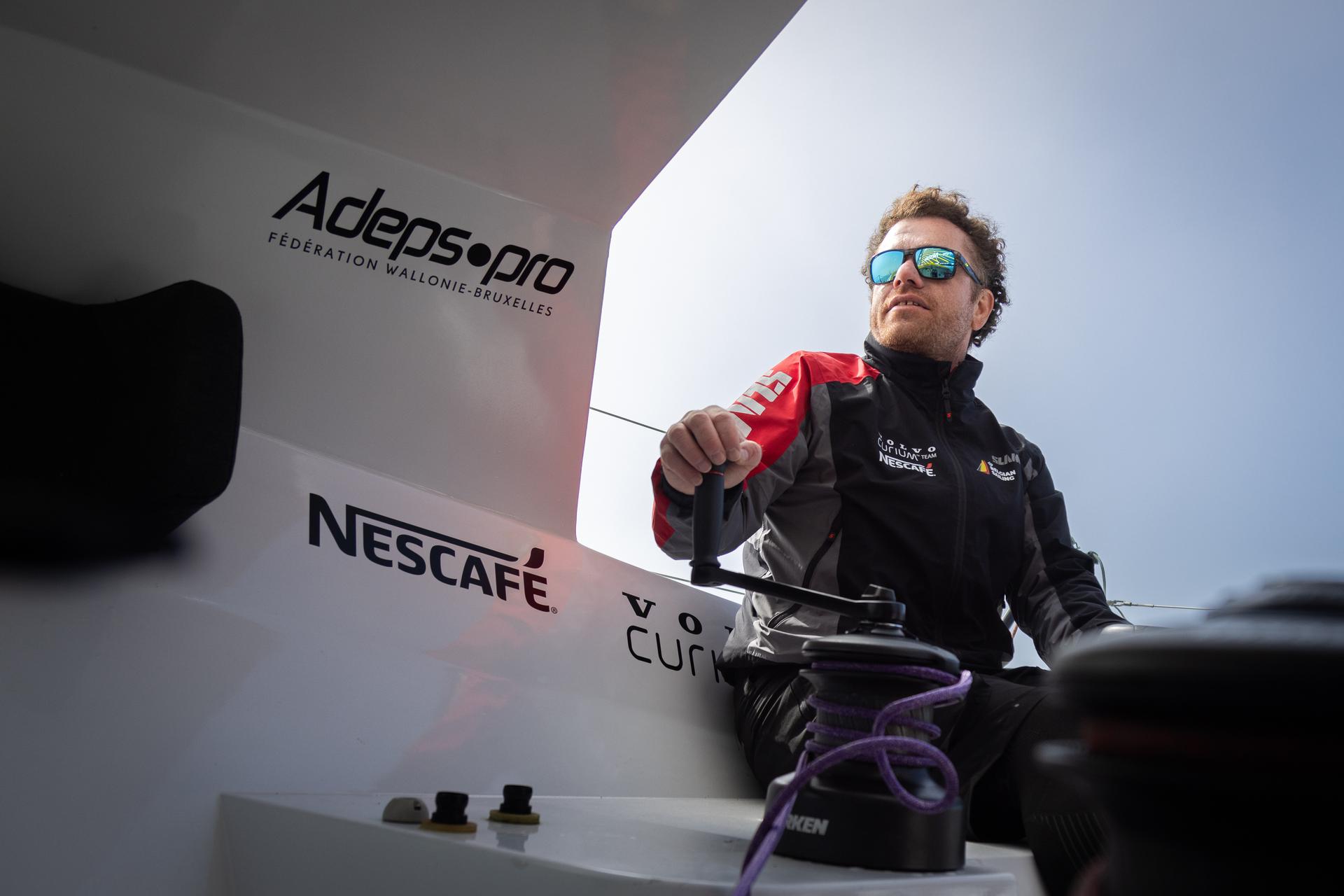 ATTENTION EDITORS - HAND OUT PICTURES - EDITORIAL USE WITH STORY ON JONAS GERCKENS AND HIS BOAT THE 187 VOLVO/CURIUM ONLY - MANDATORY CREDIT  VINCENT OLIVAUD - xxx  Hand out pictures released on Tuesday 30 April 2024 by Jonas Gerckens, shows undated picture of Belgian skipper Jonas Gerckens, in his 187 Volvo/Curium sailing ship. Gerckens and his team will participate in the Transat Quebec Saint-Malo in June-July 2024.  HAND OUT - JONAS GERCKENS