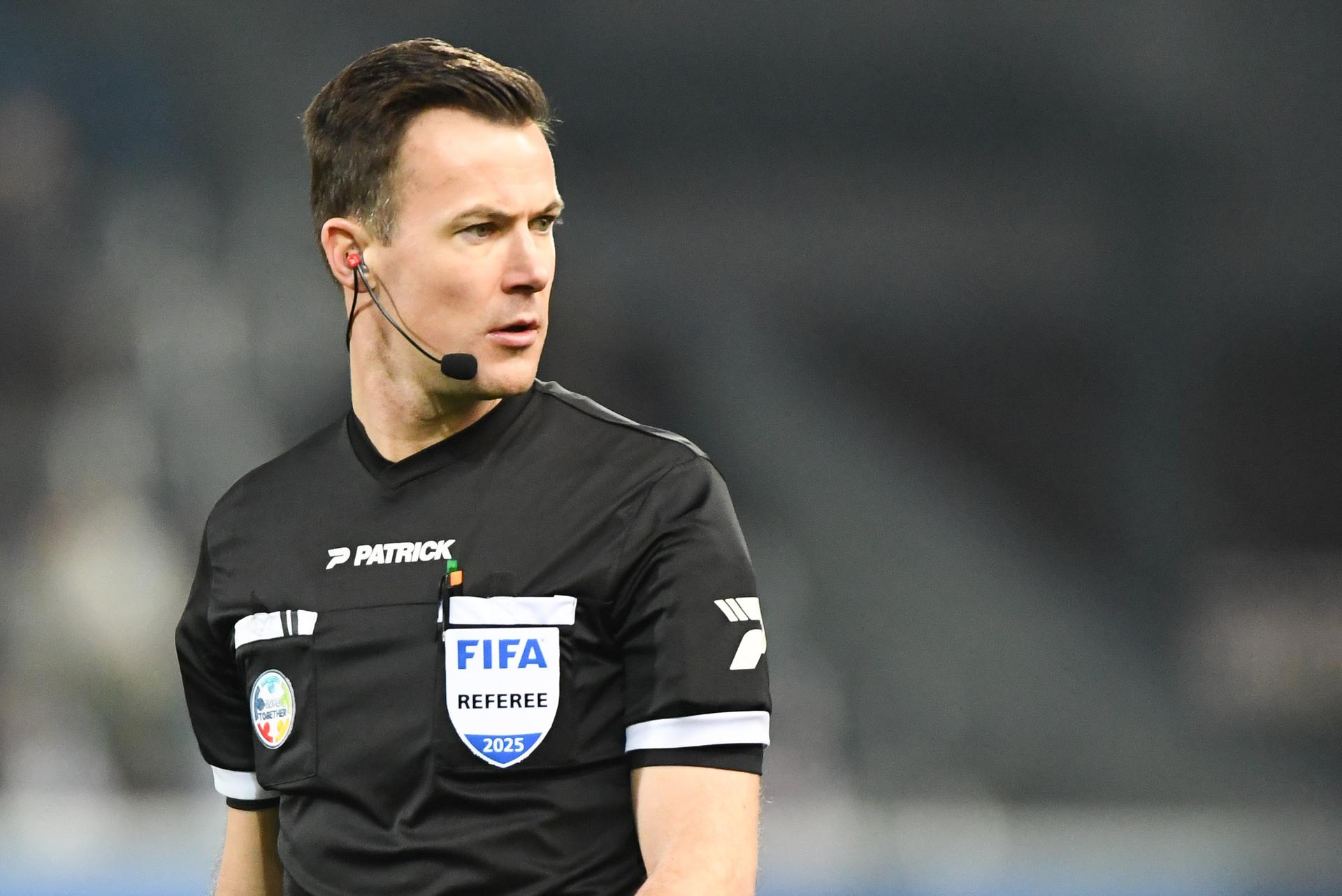referee Bram Van Driessche pictured during a soccer match between Oud-Heverlee Leuven and KVC Westerlo, Sunday 02 March 2025 in Heverlee, on day 28 of the 2024-2025 season of the 'Jupiler Pro League' first division of the Belgian championship. BELGA PHOTO JILL DELSAUX