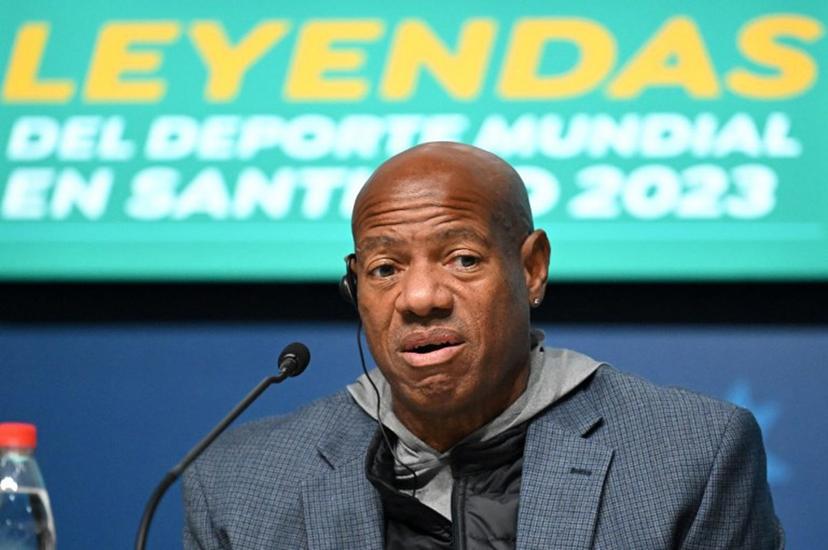 US Mike Powell speaks during a press conference in the Pan American Games Santiago 2023, at the National Stadium Sports Park in Santiago on October 28, 2023.   Raul ARBOLEDA / AFP