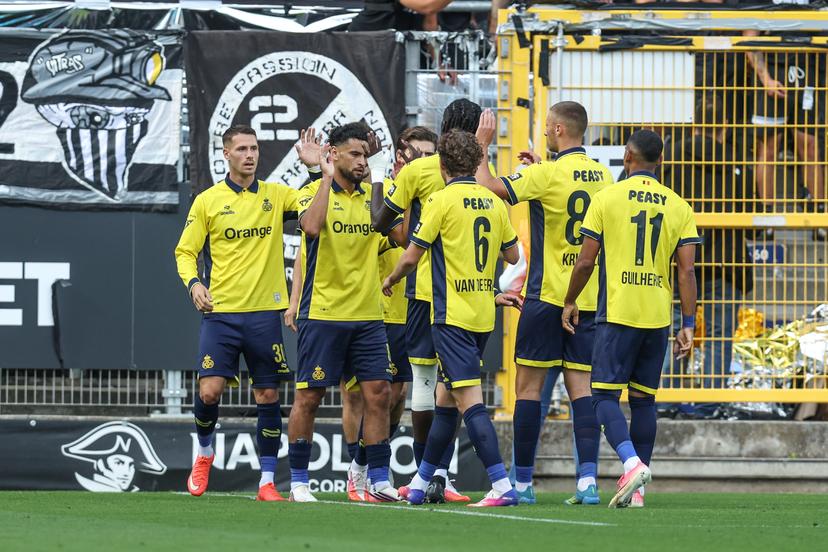 Union's Adem Zorgane celebrates after scoring during a soccer match between Sporting Charleroi and Royale Union Saint-Gilloise, Saturday 5 September 2026 in Charleroi, on day 5 of the 2026-2027 'Jupiler Pro League' first division of the Belgian championship. BELGA PHOTO BRUNO FAHY
