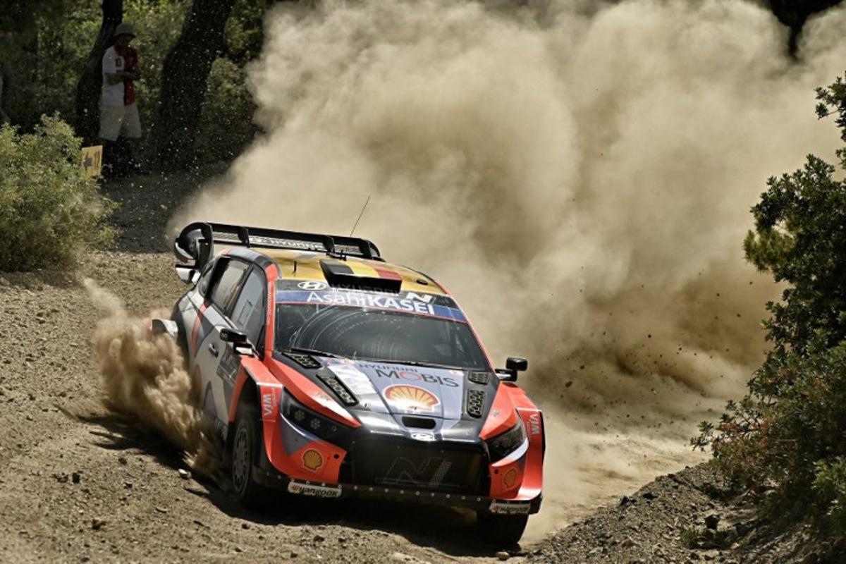 Belgium's Thierry Neuville and his co-driver Martijn Wydaeghe drive their Hyundai i20 N Rally1  at the special stage Agioi Theodoroi during the Acropolis Rally in Agioi Theodoroi on June 27, 2025.  Valerie GACHE / AFP