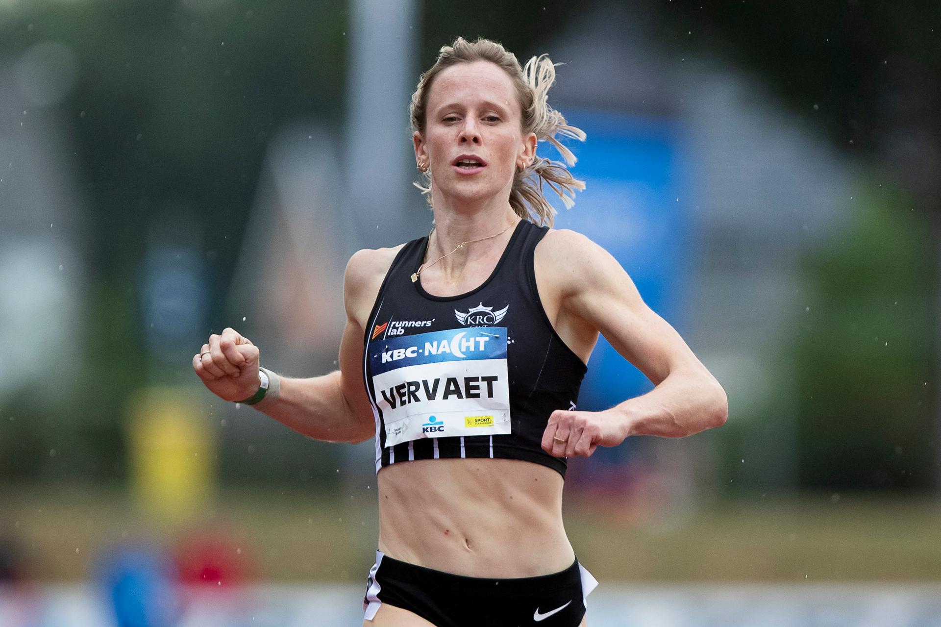 Belgian Imke Vervaet pictured in action during the 400m race, at the 46th edition of the Nacht van de Atletiek' athletics meeting in Heusden-Zolder, Saturday 19 July 2025. BELGA PHOTO KRISTOF VAN ACCOM