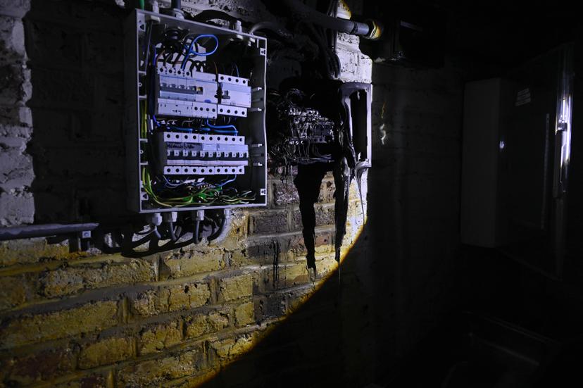 Picture showing the damage caused by the fire in a technical room at the Stade de Seraing, leading to the cancellation of the soccer game between RFC Seraing and KV Kortrijk, Saturday 21 February 2026 in Seraing, on day 26 (out of 30) of the 2025-2026 'Challenger Pro League' 1B second division of the Belgian championship. BELGA PHOTO JOHAN EYCKENS