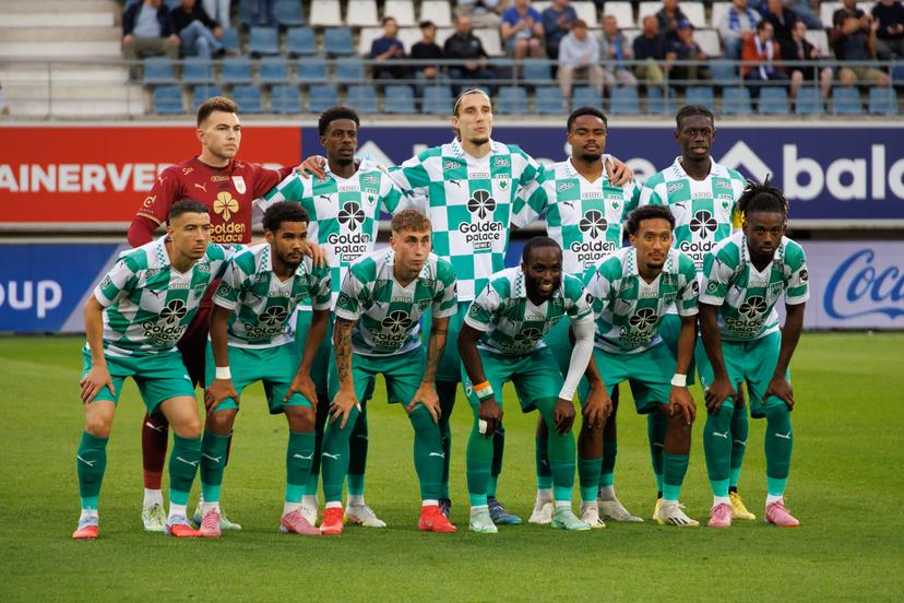 RAAL players pictured ahead of a soccer match between KAA Gent and RAAL La Louviere, Saturday 02 August 2025 in Gent, on day 2 of the 2025-2026 'Jupiler Pro League' first division of the Belgian championship. BELGA PHOTO KURT DESPLENTER