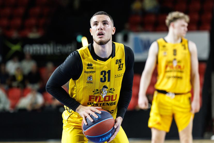 Oostende's Noam Yaacov pictured in action during a basketball match between Belgian BC Oostende and Dutch Heroes Den Bosch, Saturday 20 September 2025 in Oostende, the supercup of the 'BNXT League' Belgian/Dutch first division basket championship between the champion of Belgium and the Netherlands. BELGA PHOTO KURT DESPLENTER
