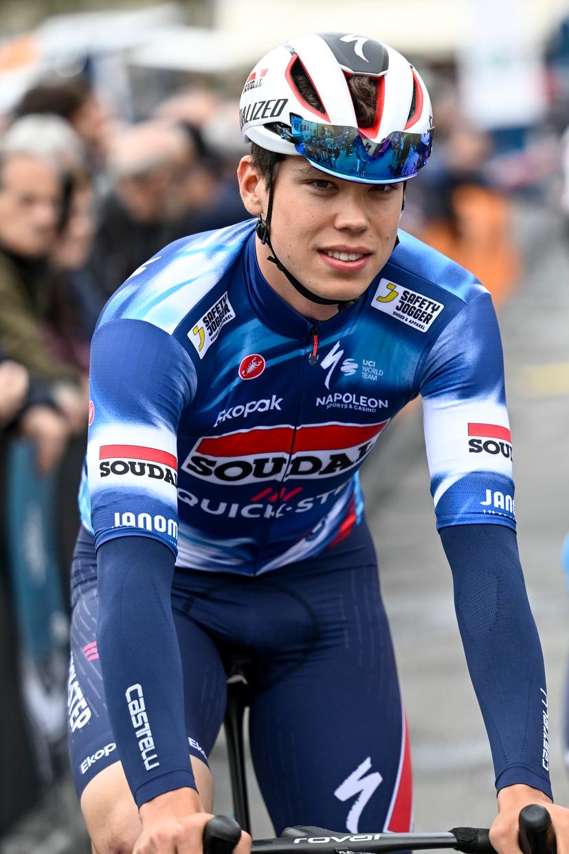 French Paul Magnier of Soudal Quick-Step pictured at the start of the second stage of the Tirreno-Adriatico cycling race, a 189km race from Camaiore to Follonica, Italy, Tuesday 11 March 2025. BELGA PHOTO DIRK WAEM