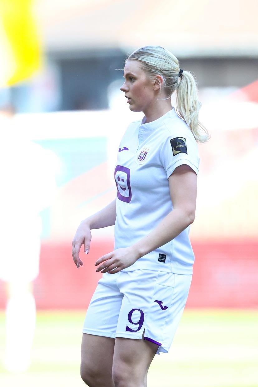 Anderlecht's Vigdis Kristjansdottir pictured during a female soccer game between Standard Femina and RSCA Women, Saturday 08 March 2025 in Liege, on day 18 of the 2024 - 2025 season of Belgian Lotto Womens Super League. BELGA PHOTO BRUNO FAHY