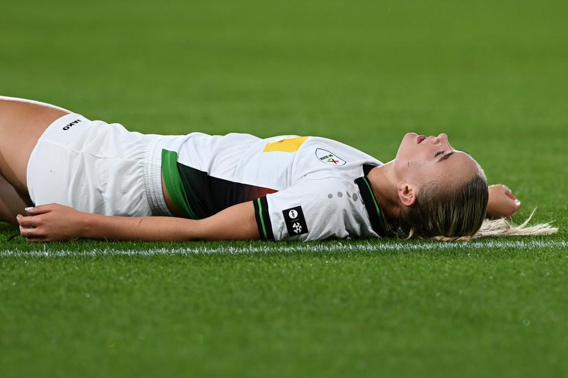 OHL's Isabella Isa Dekker looks dejected during a game between Oud-Heverlee Leuven Women and Poland women team Czarni Sosnowiec,  Wednesday 2 September 2026 in Leuven, a return leg in the third round qualification game in the UEFA Women's Champions League. OHL Women won 1-4 the first leg. BELGA PHOTO JILL DELSAUX